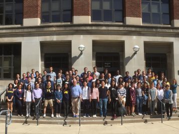Students and faculty pose for the Fall 2016 department photo 